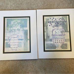 2 Unframed Matted Flower Vase Prints - Lucy Davies